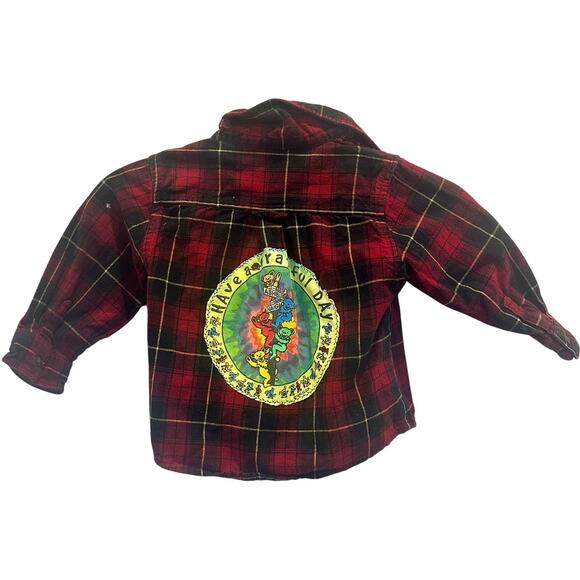 Grateful Dead Bears Toddler Plaid Flannel Button Down Shirt XL 18 Months Unique - Picture 1 of 4